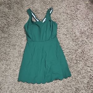 Green Sleeveless Dress with Scalloped Hem